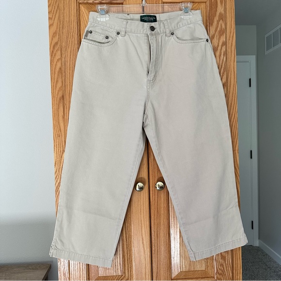Lauren Jeans Co Ralph Lauren khaki capri pants trousers high rise 8P 100% cotton - Picture 3 of 6